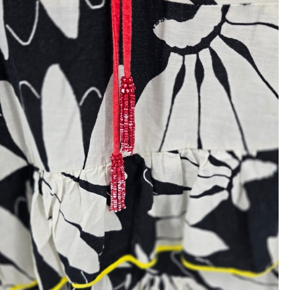 Farm Rio Anthropologie Dress Womens Large Black Banana Print Tiered Maxi Cutout - Picture 4 of 5